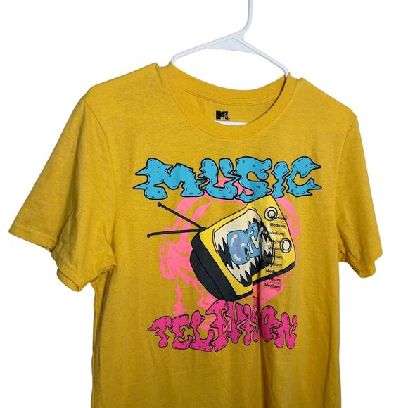 MTV T-Shirt Women's Medium Yellow Crew Neck Graphic Tee Shirt Logo Printed - Picture 2 of 7